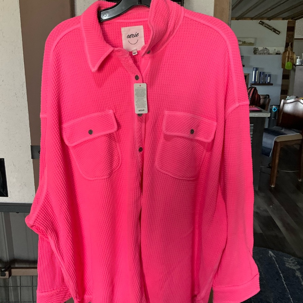 aerie Men’s Neon Pink Waffle-Knit Shirt Jacket
